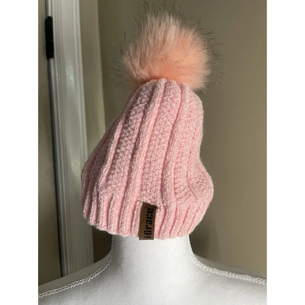 Kids Baby Toddler Children Cable Knit‎ Beanie Pompom Super Soft Pink